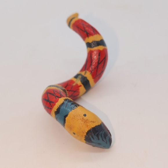 Colorful Handcrafted Wooden Snake Decor Coral 4 Inch Fits Around A Rod - Picture 2 of 7